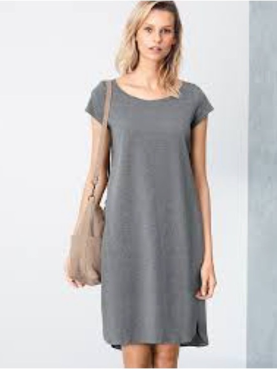Eileen Fisher Dresses & Skirts - Eileen Fisher Organic Cotton Curved Shirttail Hem Navy Scoop Neck-Dress L